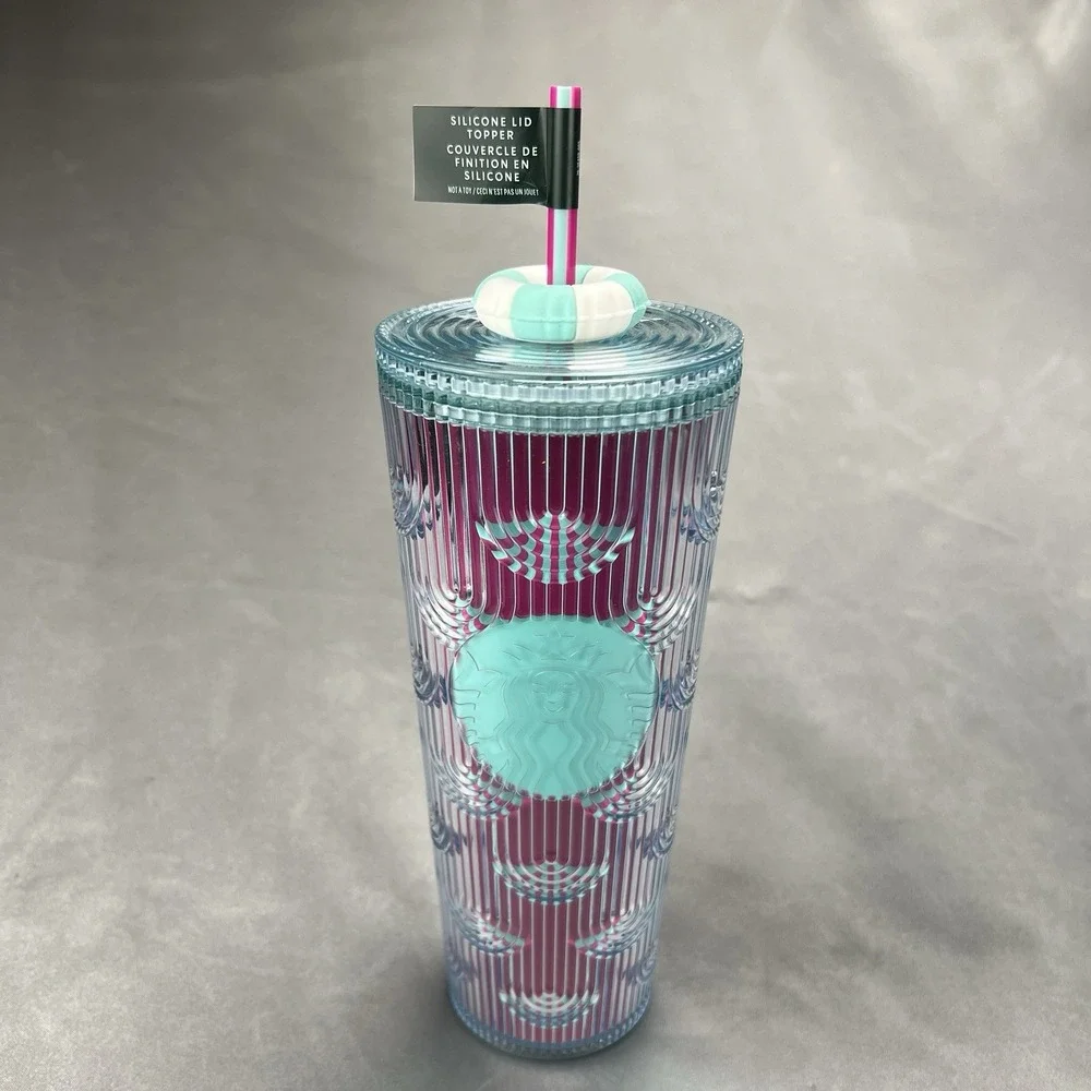 Starbucks 2025 Iridescent Mermaid Summer‎ 24 oz Cup Pink Aqua w/Pool Float Straw